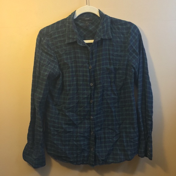J CREW Crinkle Boy Shirt Black Watch Plaid Tartan - Picture 5 of 7